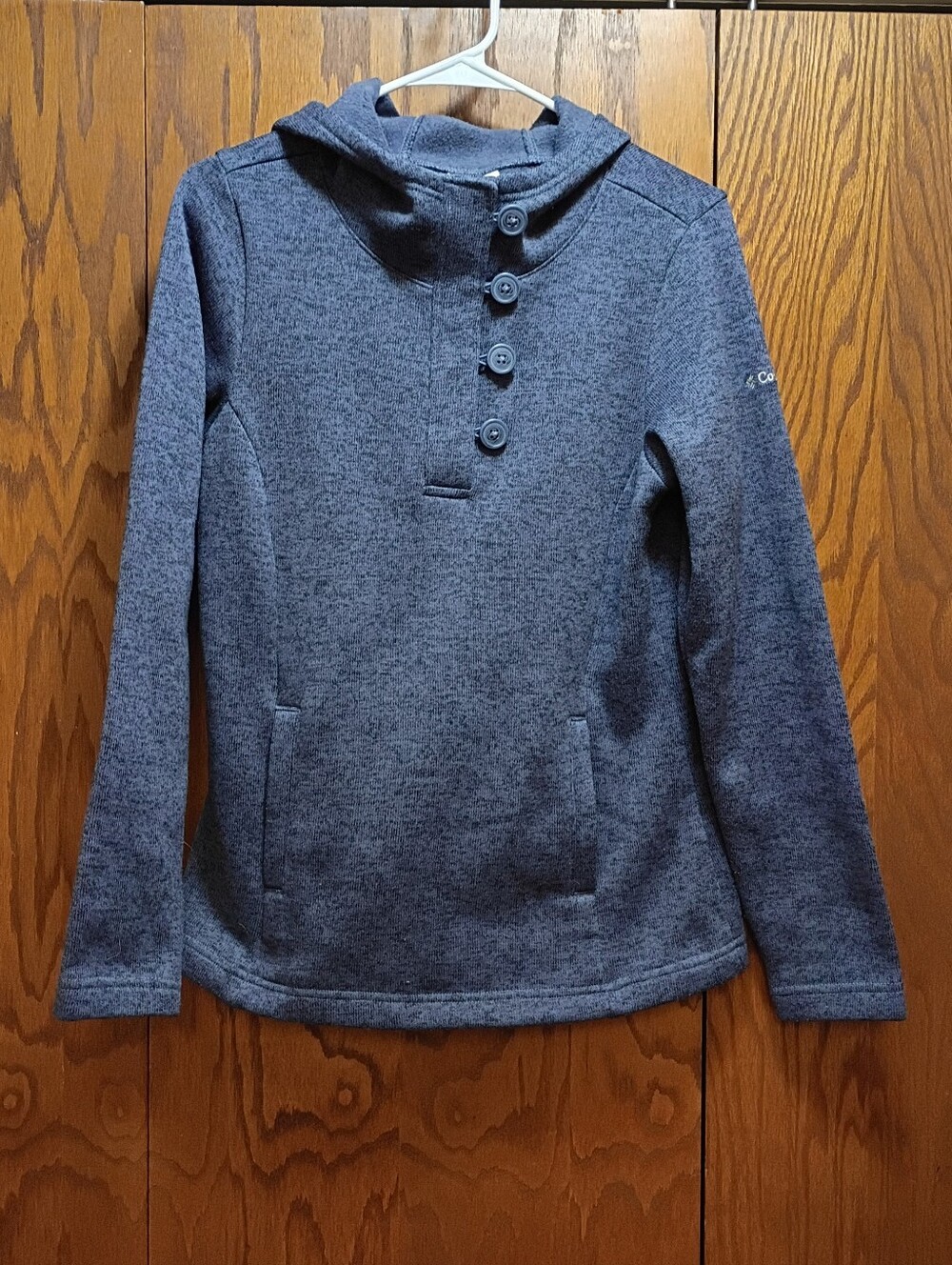 Columbia Heather Navy Crewneck Hoodie with Button Placket
